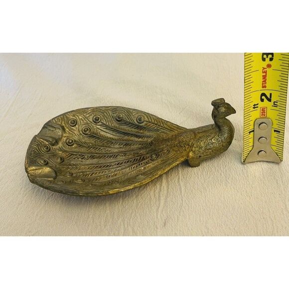 Ring Trinket Dish Ashtray Dish Peacock Solid Brass Decorative Vintage - Picture 5 of 7